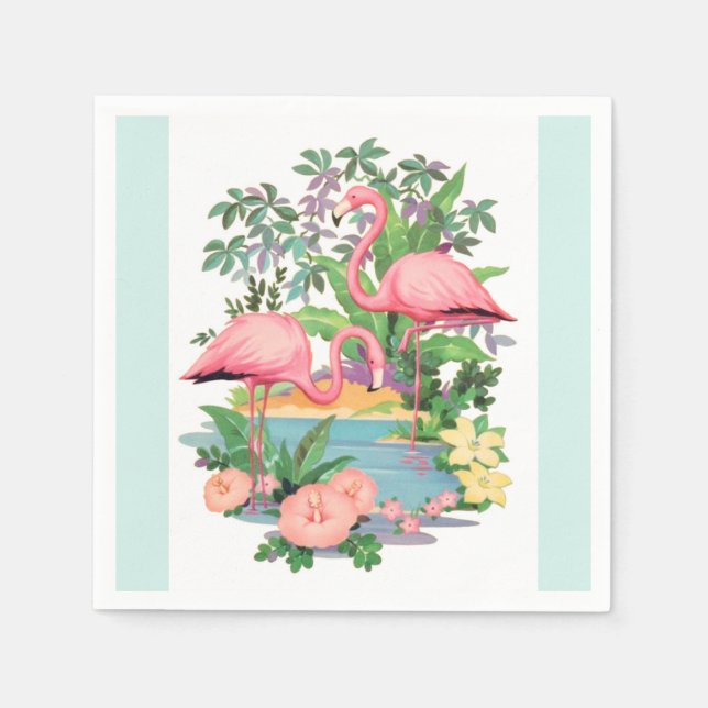 Pink Flamingos in Paradise Paper Napkins (Front)