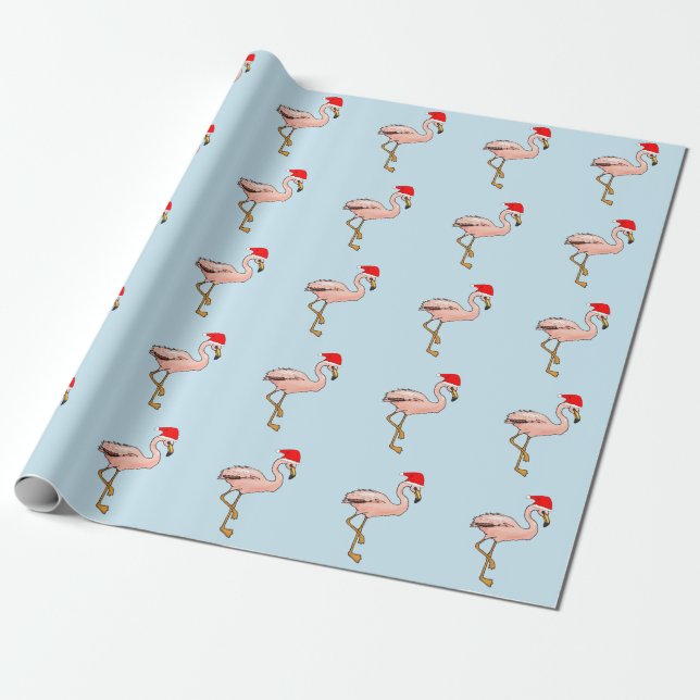 Pink Flamingos In Santa Claus Hats Christmas Wrapping Paper (Unrolled)
