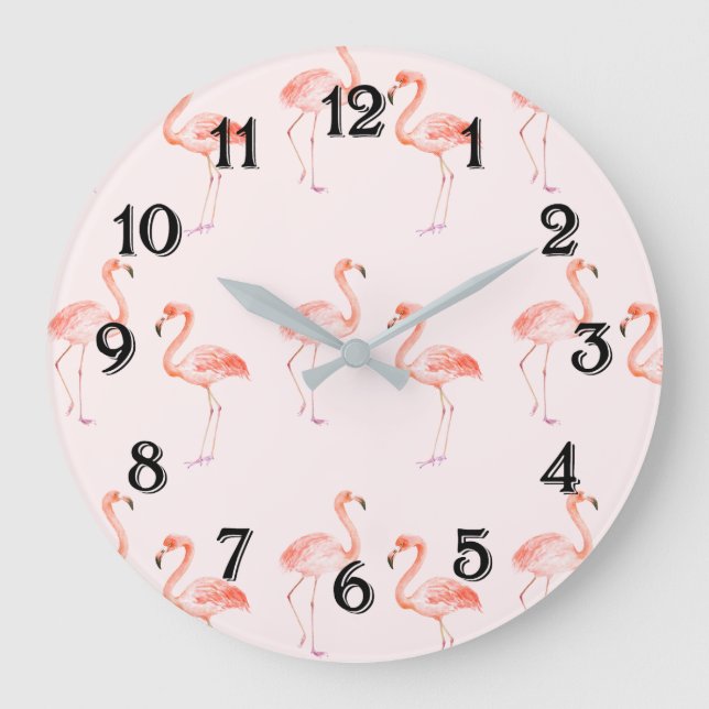 Pink Flamingos Large Clock (Front)