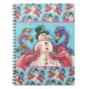 PINK FLAMINGOS MAKE SNOWMAN, FUNNY CHRISTMAS BIRDS NOTEBOOK