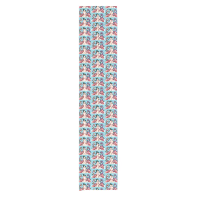 PINK FLAMINGOS MAKE SNOWMAN, FUNNY CHRISTMAS BIRDS SHORT TABLE RUNNER (Front)