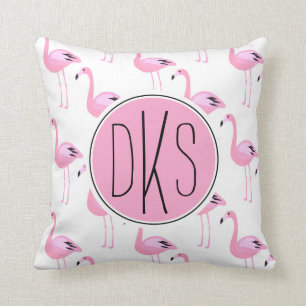 Pink Flamingos Monogram Cushion