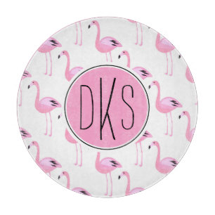 Pink Flamingos Monogram Cutting Board