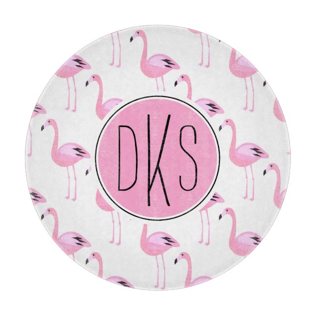 Pink Flamingos | Monogram Cutting Board (Front)