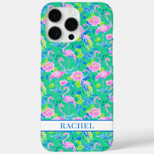 Pink Flamingos Monogrammed iPhone 16 Pro Max Case