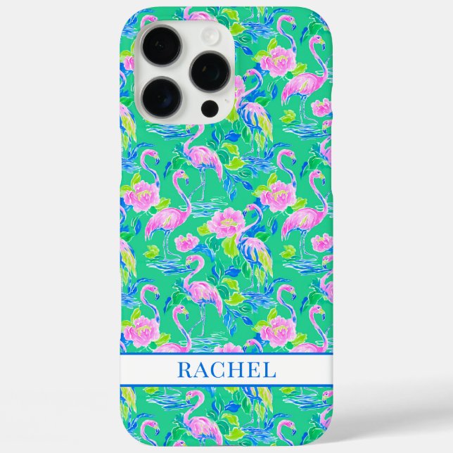 Pink Flamingos Monogrammed Case-Mate iPhone Case (Back)