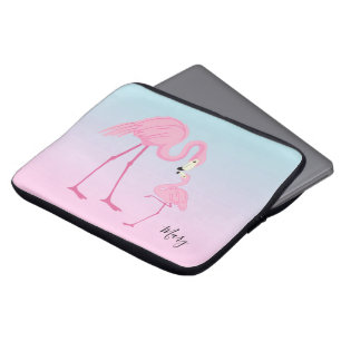 Pink flamingos mum and baby laptop sleeve