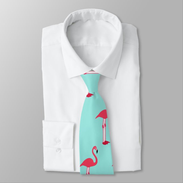Pink Flamingos Neck Tie in Mint Green - HAMbWG (Tied)