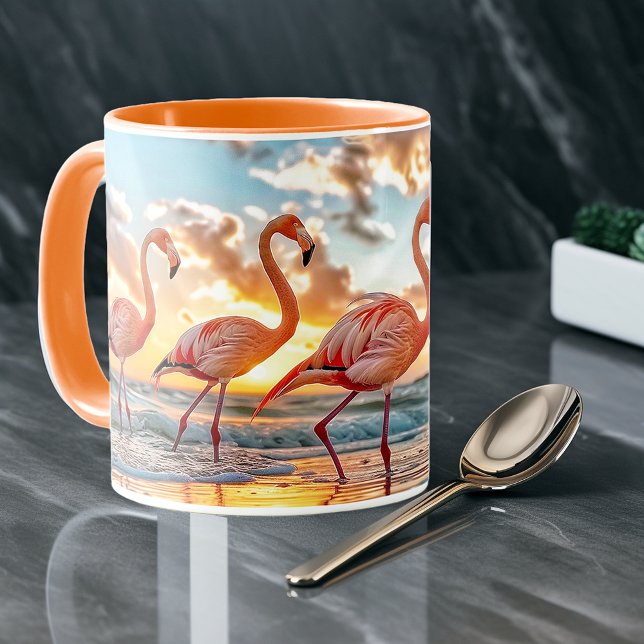 Pink Flamingos Ocean Beach Sunset Mug (Creator Uploaded)