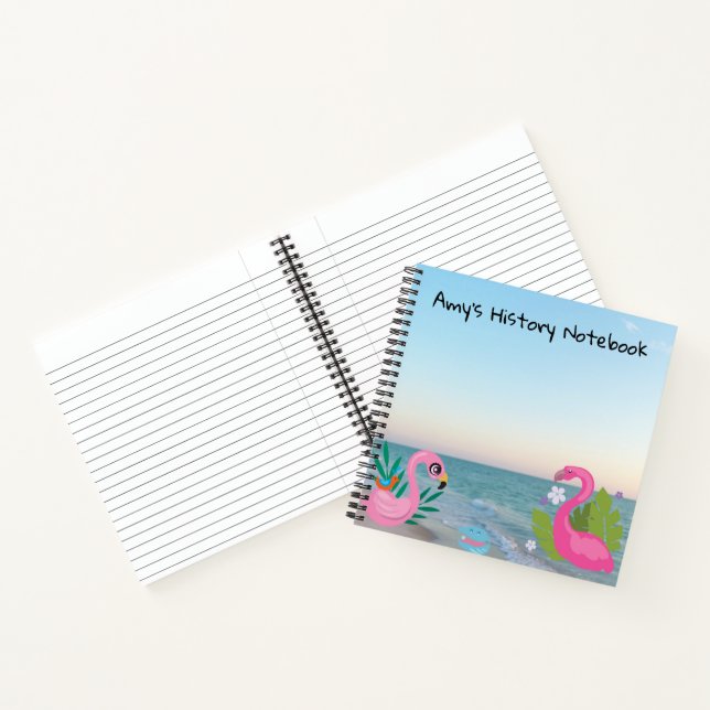 Pink Flamingos Ocean Centred Illustration Notebook (Inside)