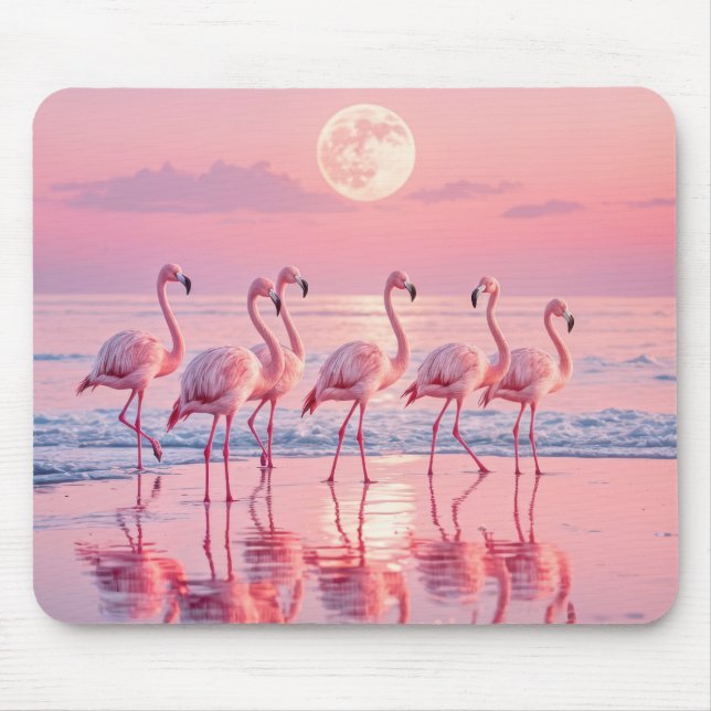 Pink Flamingos On a Pink Beach Mouse Pad (Front)
