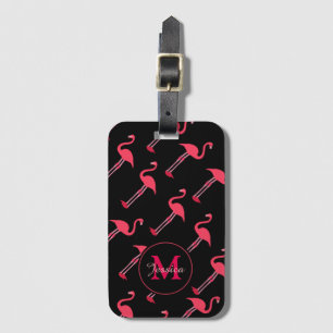 Pink Flamingos on Black Luggage Tag