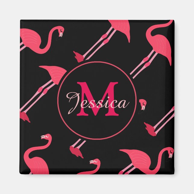 Pink Flamingos on Black Magnet (Front)