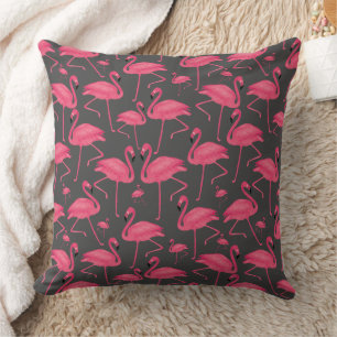 Pink Flamingos On Dark Grey Background Cushion