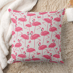 Pink Flamingos On Light Grey Background Cushion