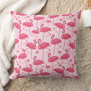 Pink Flamingos On Light Pink Background Cushion