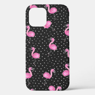 pink flamingos on polka dot iPhone 12 case