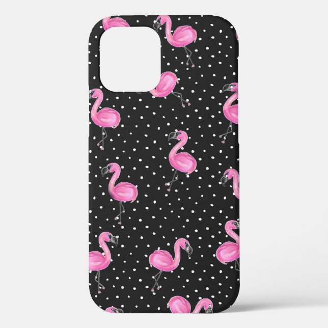 pink flamingos on polka dot Case-Mate iPhone case (Back)