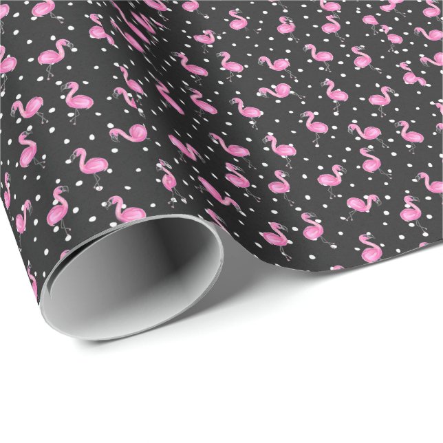 pink flamingos on polka dot wrapping paper (Roll Corner)