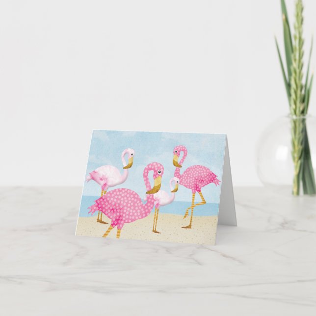 Pink Flamingos on the Beach Thank You Card (Front)