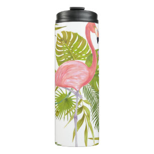 Pink flamingos, orchids: watercolor pattern. thermal tumbler