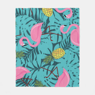 Pink Flamingos Palm: Exotic Hawaii Fleece Blanket