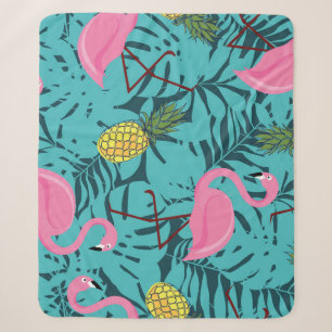Pink Flamingos Palm: Exotic Hawaii Sherpa Blanket