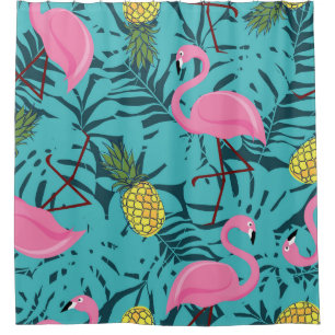 Pink Flamingos Palm: Exotic Hawaii Shower Curtain