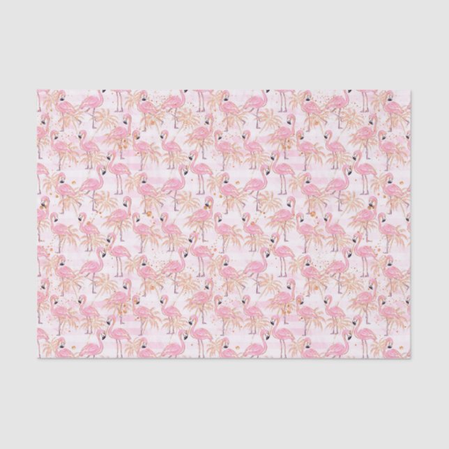 Pink Flamingos & Palm Trees Tissue Paper (Front)