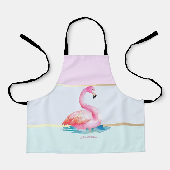 Pink Flamingos Pastel Colourful Apron (Front)