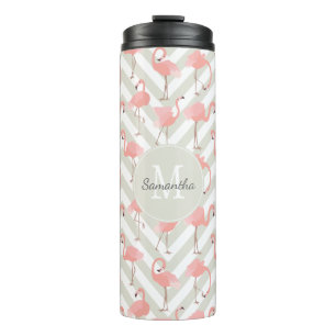 Pink Flamingos Pattern with Your Monogram Thermal Tumbler