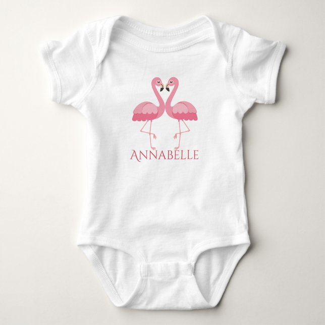 Pink Flamingos Personalise Baby Bodysuit (Front)