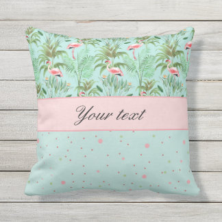 Pink Flamingos Polka Dots Outdoor Cushion