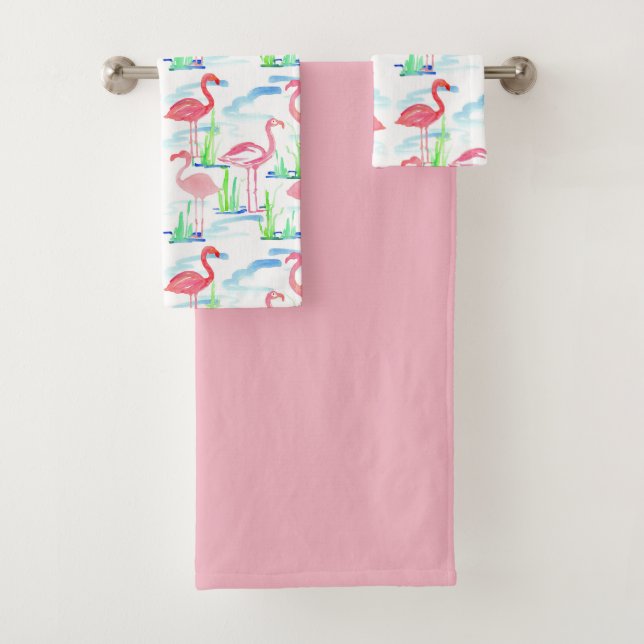 Pink Flamingos Pond Birds Bath Towel Set (Insitu)