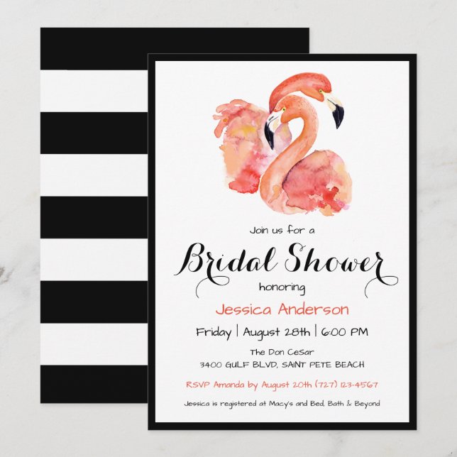 Pink Flamingos Retro Style Bridal Shower Invitation (Front/Back)