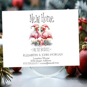 Pink Flamingos Santa Hat Presents New Address Announcement Postcard