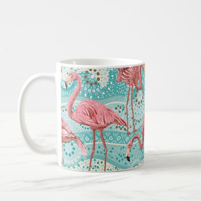 Pink flamingos seamless pattern coffee mug (Left)
