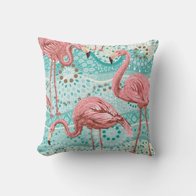 Pink flamingos seamless pattern cushion (Front)
