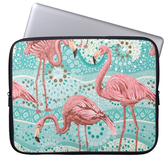 Pink flamingos seamless pattern laptop sleeve (Front)