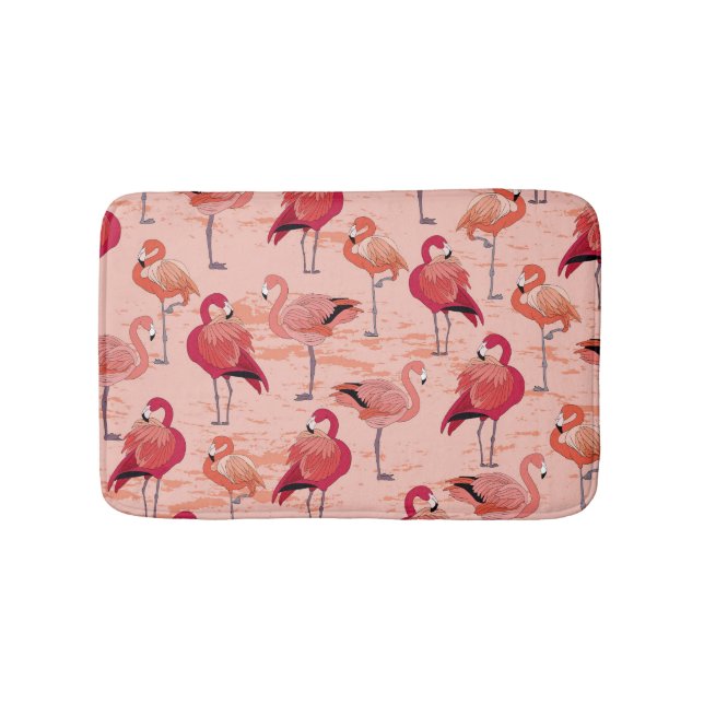 Pink Flamingos: Seamless Tropical Pattern Bath Mat (Front)