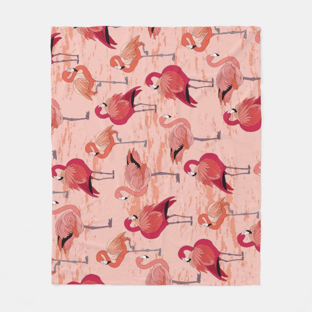 Pink Flamingos: Seamless Tropical Pattern Fleece Blanket (Front)