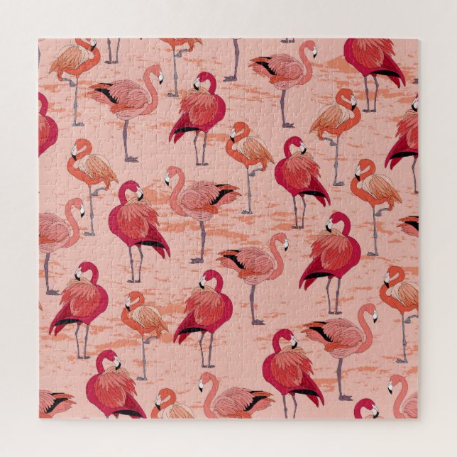 Pink Flamingos: Seamless Tropical Pattern Jigsaw Puzzle (Vertical)