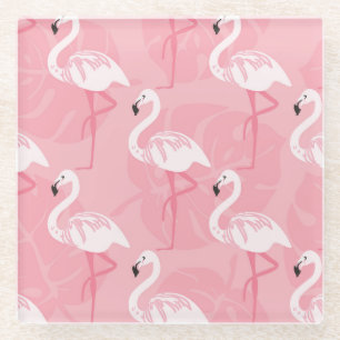 Pink flamingos: seamless vintage illustration. glass coaster