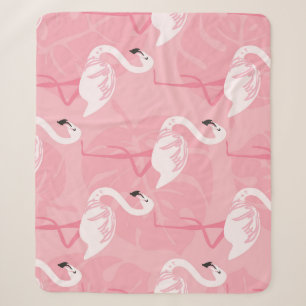 Pink flamingos: seamless vintage illustration. sherpa blanket