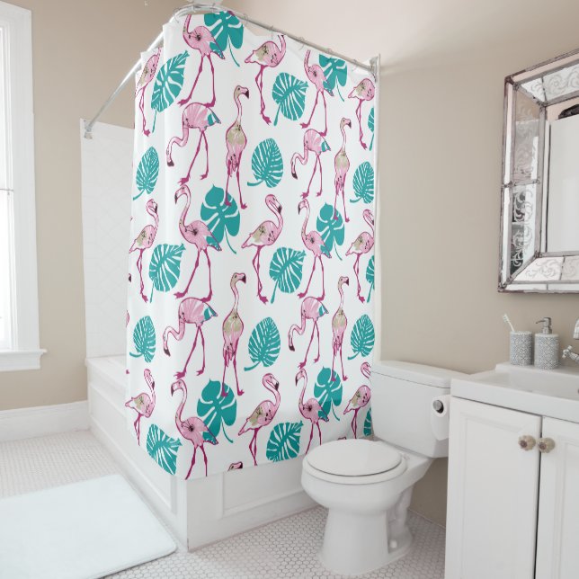 Pink Flamingos Shower Curtain (In Situ)