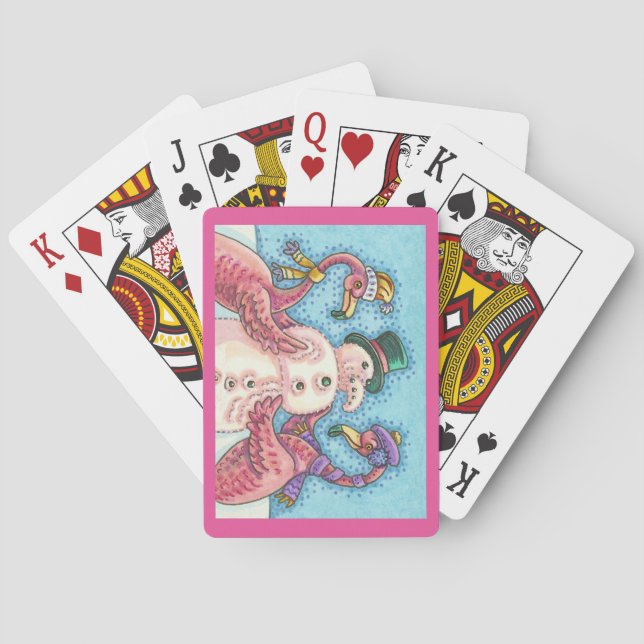Pink Flamingos Snowman CHRISTMAS PLAYING CARDS (Back)
