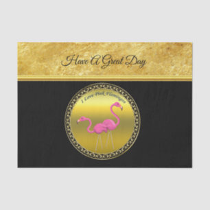 Pink Flamingos standing together gold foil texture Tissue Paper