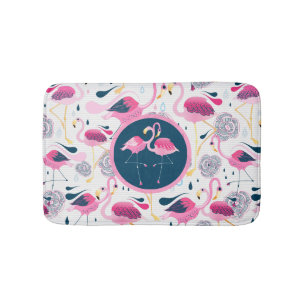 Pink Flamingos Stylised Illustration Pattern Bath Mat