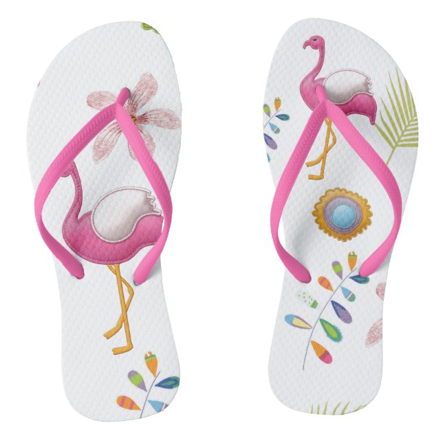 Pink Flamingos Summer Fun Thongs (Footbed)