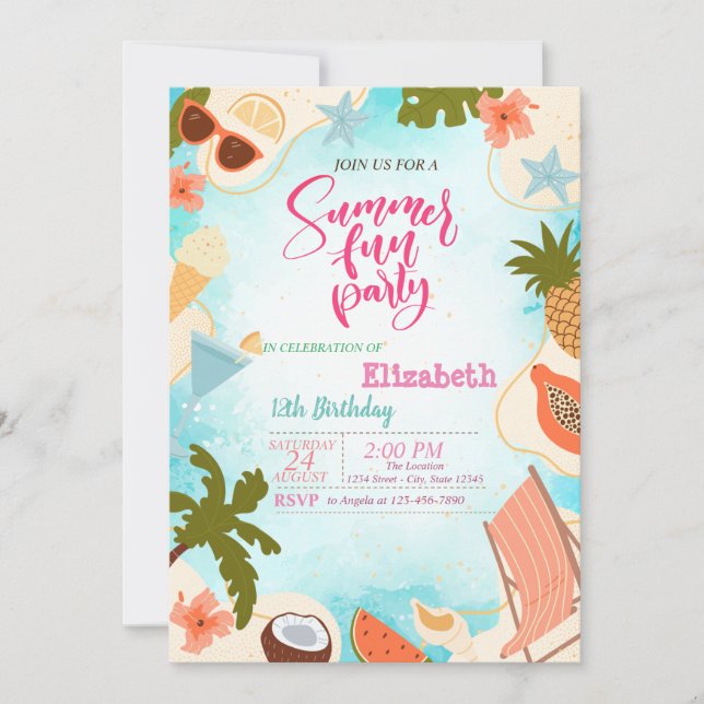 Pink Flamingos Summer Pool Party Birthday Party Invitation (Front)